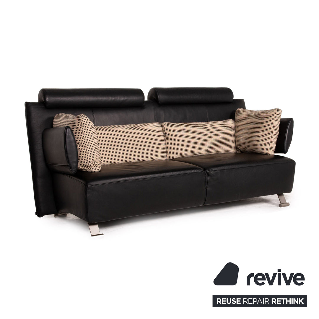 Cor Sera Leder Sofa Garnitur Schwarz 2x Zweisitzer Funktion