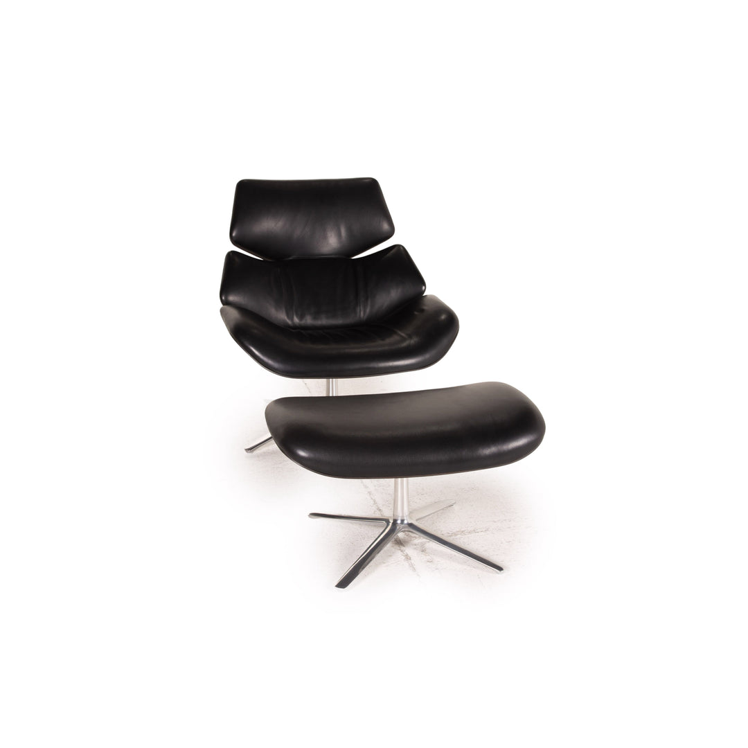 Cor Shrimp Leather Armchair Black incl. footstool