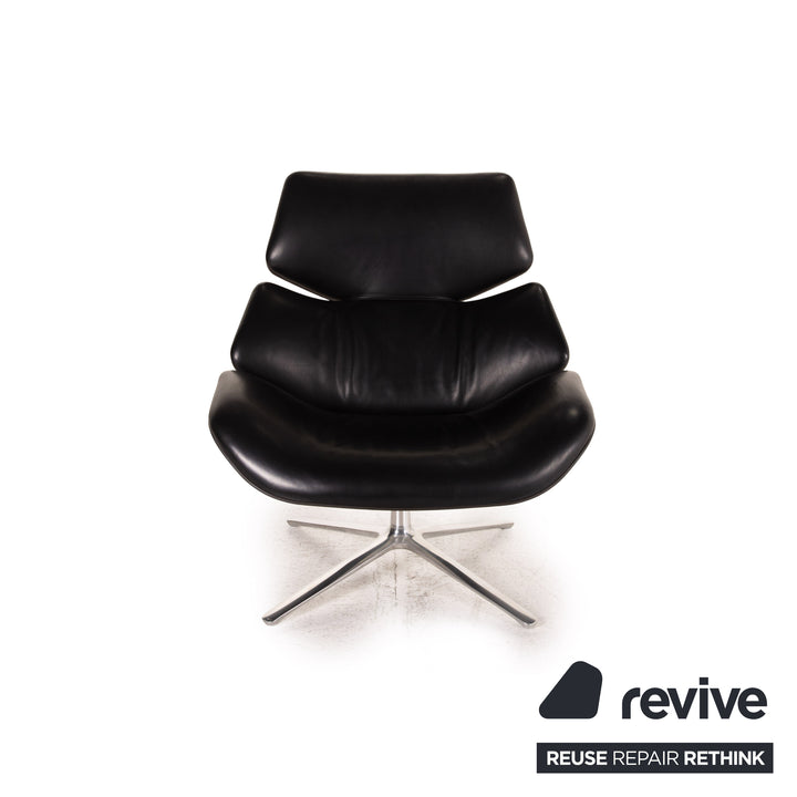 Cor Shrimp Leather Armchair Black incl. footstool