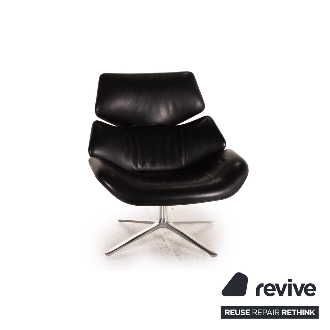 Cor Shrimp Leather Armchair Black incl. footstool