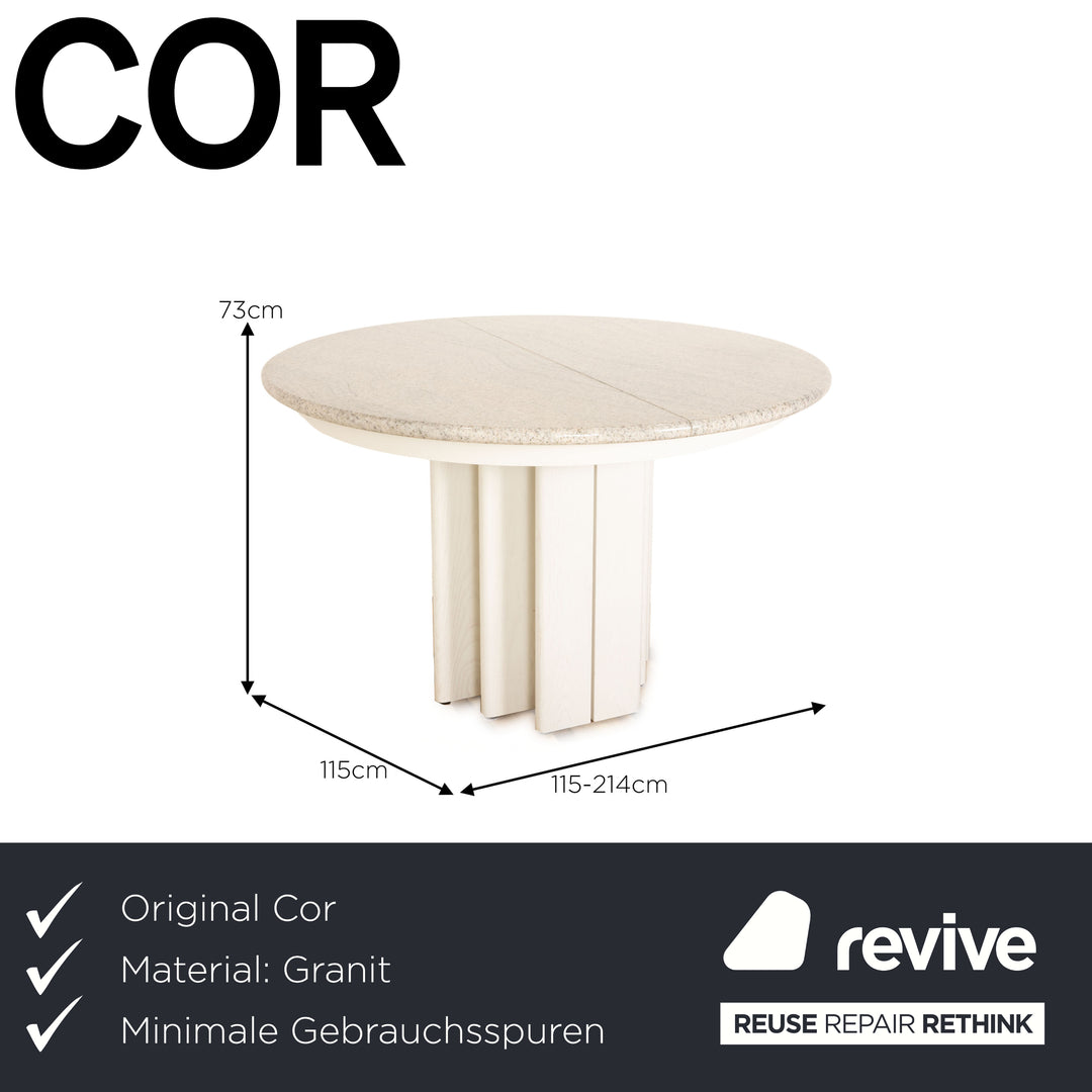 Table à manger Cor Stone en granit blanc gris extensible