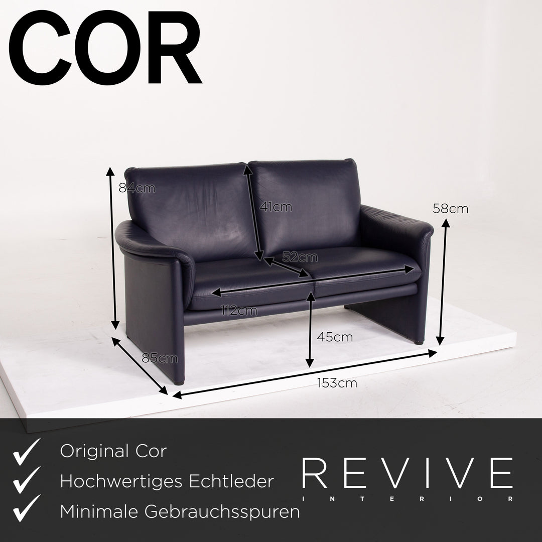 Cor Zento Leather Sofa Blue Two Seater #13791