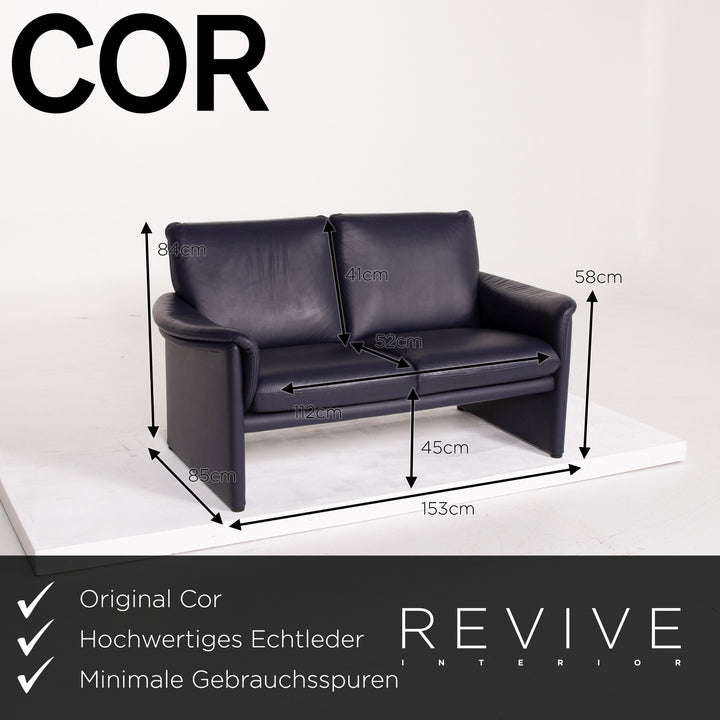 Cor Zento Leather Sofa Blue Two Seater #13791