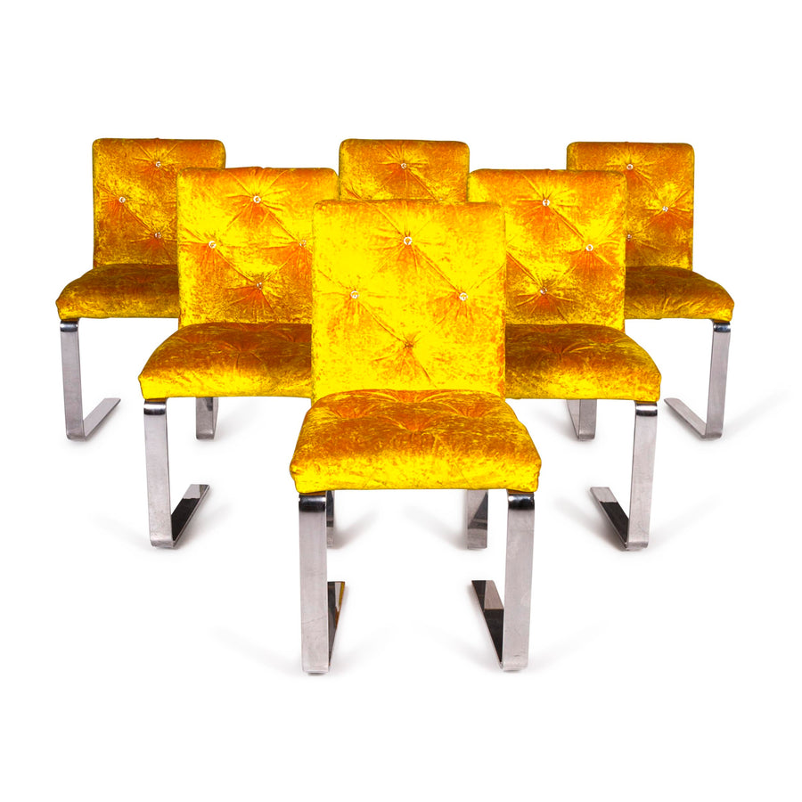 Bretz Marilyn Designer Velvet Fabric 6x Chair Set Yellow Armchair #9311