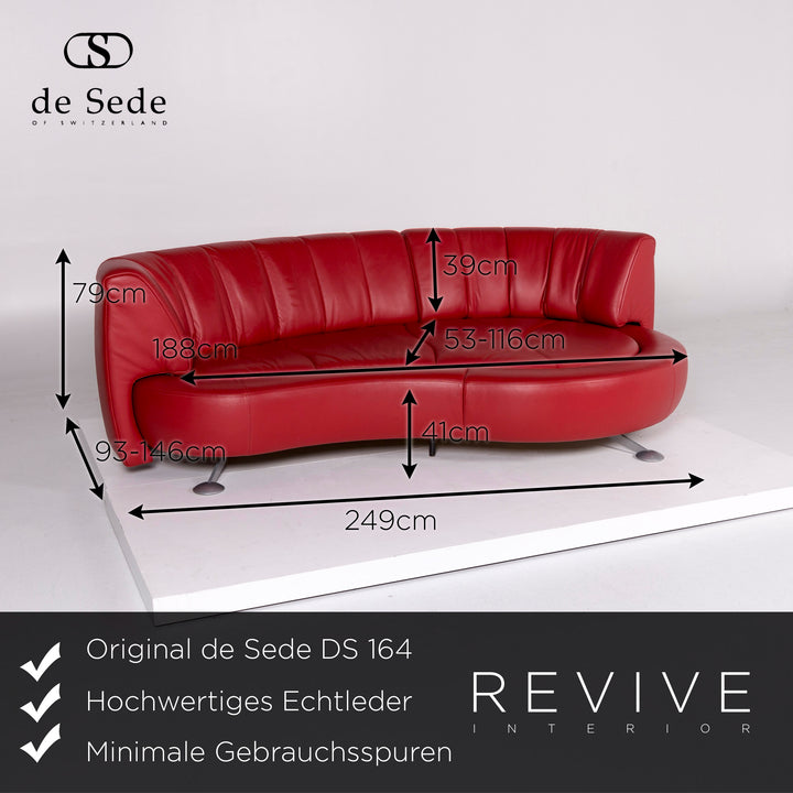 de Sede DS 164 Leder Sofa Rot Dreisitzer Funktion Couch #10372