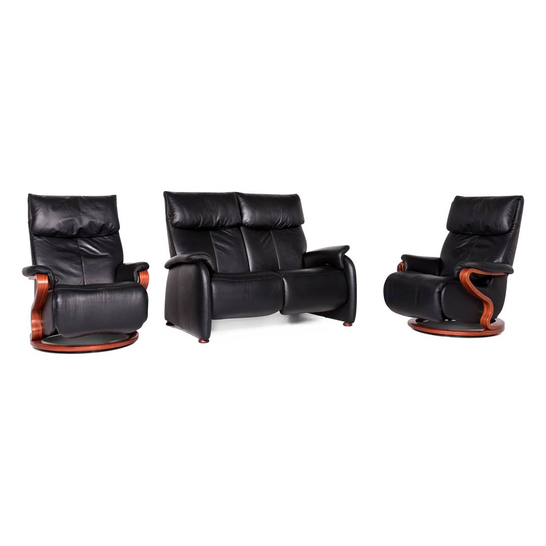 Himolla – ensemble de canapés design en cuir, fauteuil noir, canapé deux places, #8923