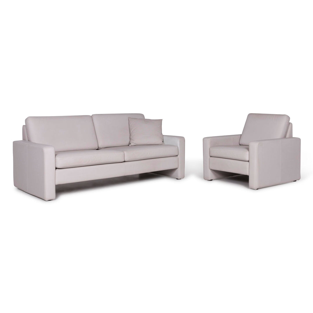 Cor Leder Sofa Garnitur Grau 1x Zweisitzer 1x Sessel #9592