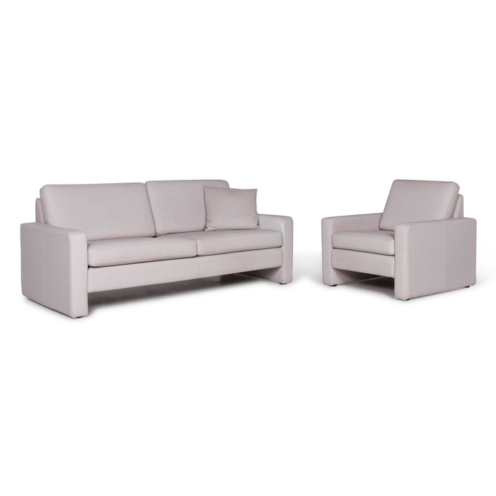 Cor Leder Sofa Garnitur Grau 1x Zweisitzer 1x Sessel #9592