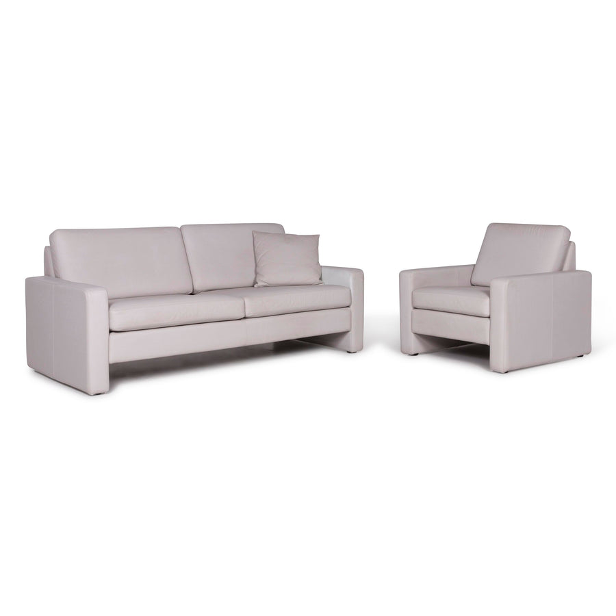 Cor Leder Sofa Garnitur Grau 1x Zweisitzer 1x Sessel #9592