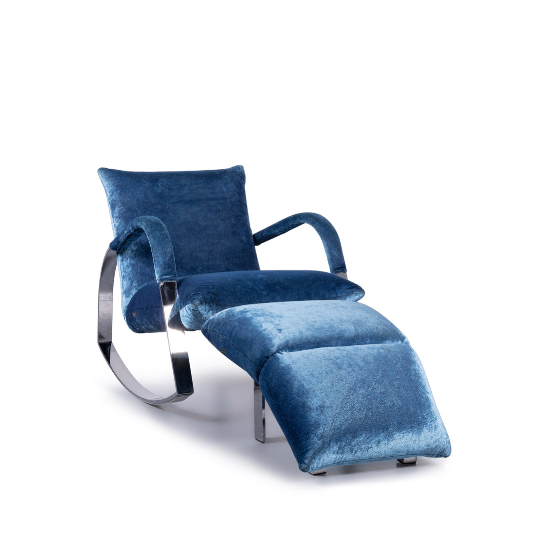 Bretz Highland B132 Designer Velvet Blue Armchair Stool Lounger #6360