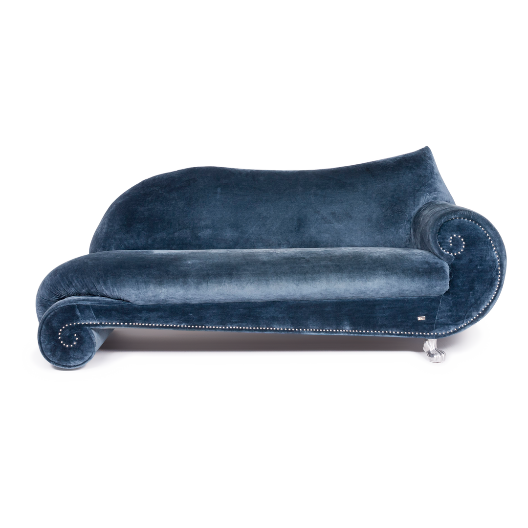Bretz Gaudi Designer Samt Sofa Blau Dreisitzer Couch Récamière #8522