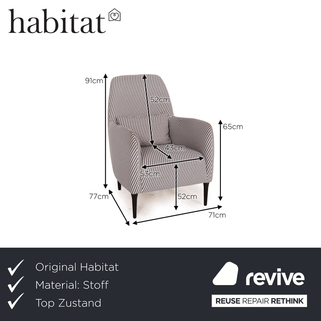 Habitat Daborn Stoff Sessel Grau Schwarz Weiß Kariert inkl. Kisssen Stuhl