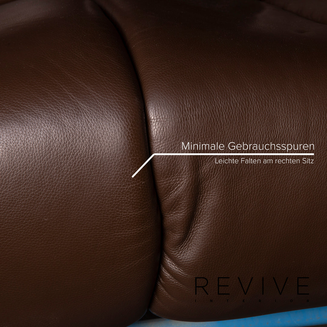 Hukla Nevada Leder Sofa Braun Dreisitzer elektrische Relaxfunktion Dunkelbraun