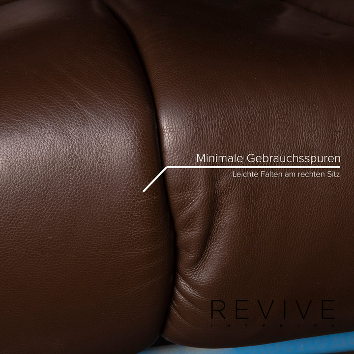 Hukla Nevada Leder Sofa Braun Dreisitzer elektrische Relaxfunktion Dunkelbraun