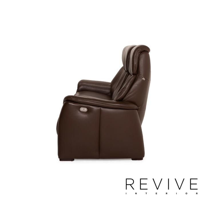 Hukla Nevada Leder Sofa Braun Dreisitzer elektrische Relaxfunktion Dunkelbraun