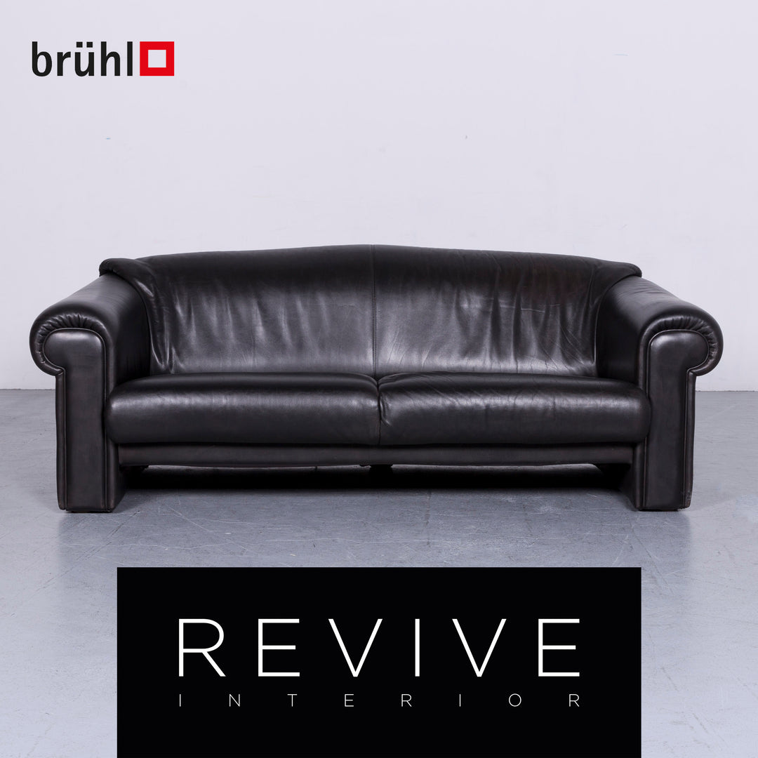 Brühl Designer Leder Sofa Schwarz Echtleder Dreisitzer Couch #6275