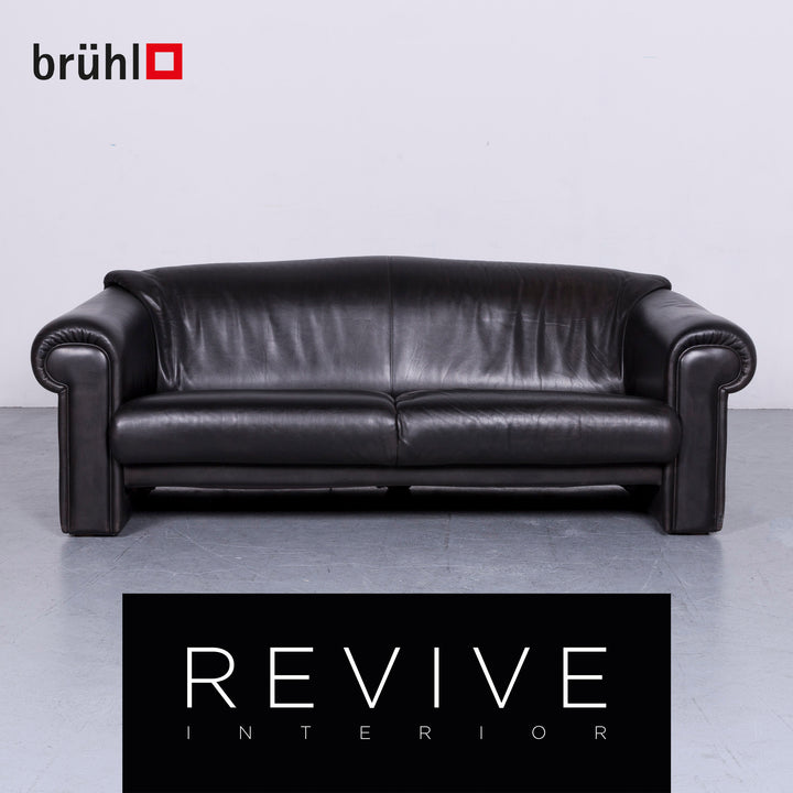 Brühl Designer Leder Sofa Schwarz Echtleder Dreisitzer Couch #6275