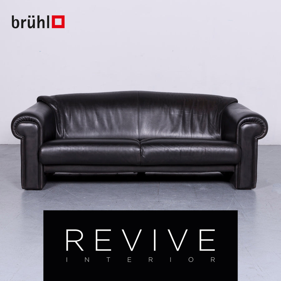 Brühl Designer Leder Sofa Schwarz Echtleder Dreisitzer Couch #6275