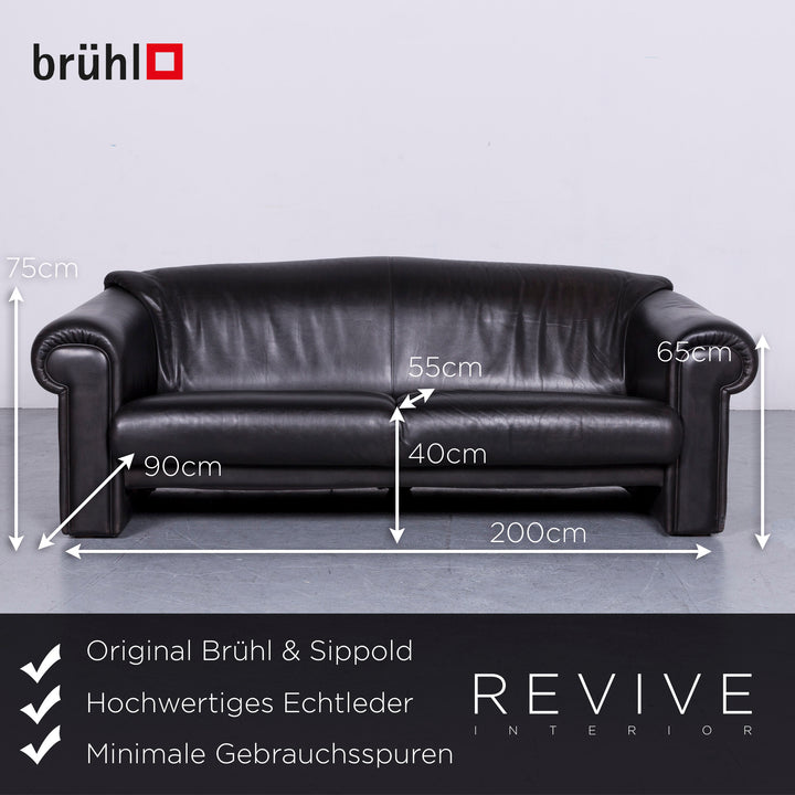 Brühl Designer Leder Sofa Schwarz Echtleder Dreisitzer Couch #6275