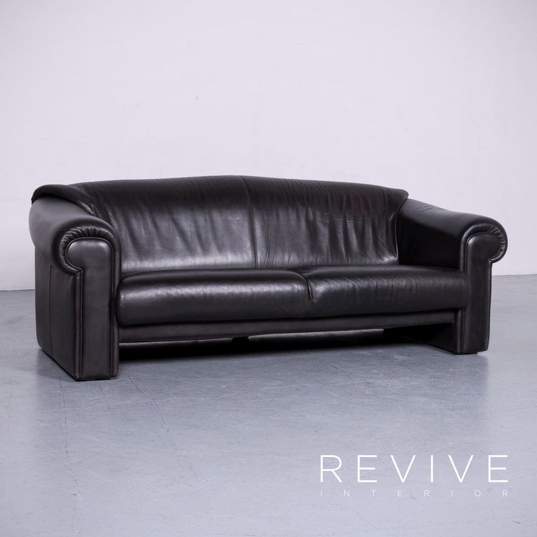 Brühl Designer Leder Sofa Garnitur Schwarz EchtlederZweisitzer Dreisitzer Couch #6516