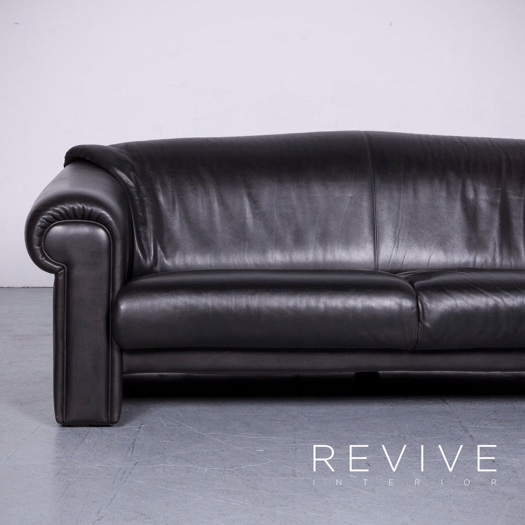 Brühl Designer Leder Sofa Schwarz Echtleder Dreisitzer Couch #6275