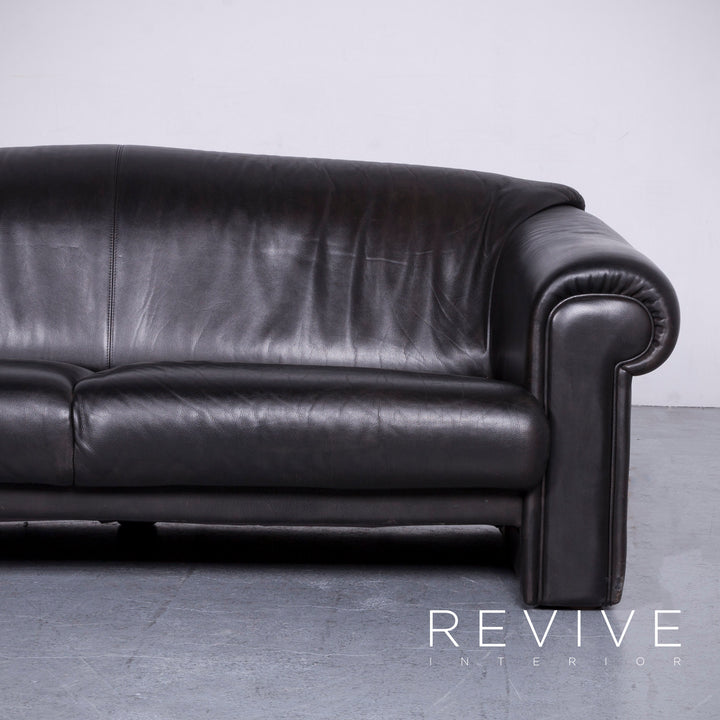 Brühl Designer Leder Sofa Schwarz Echtleder Dreisitzer Couch #6275