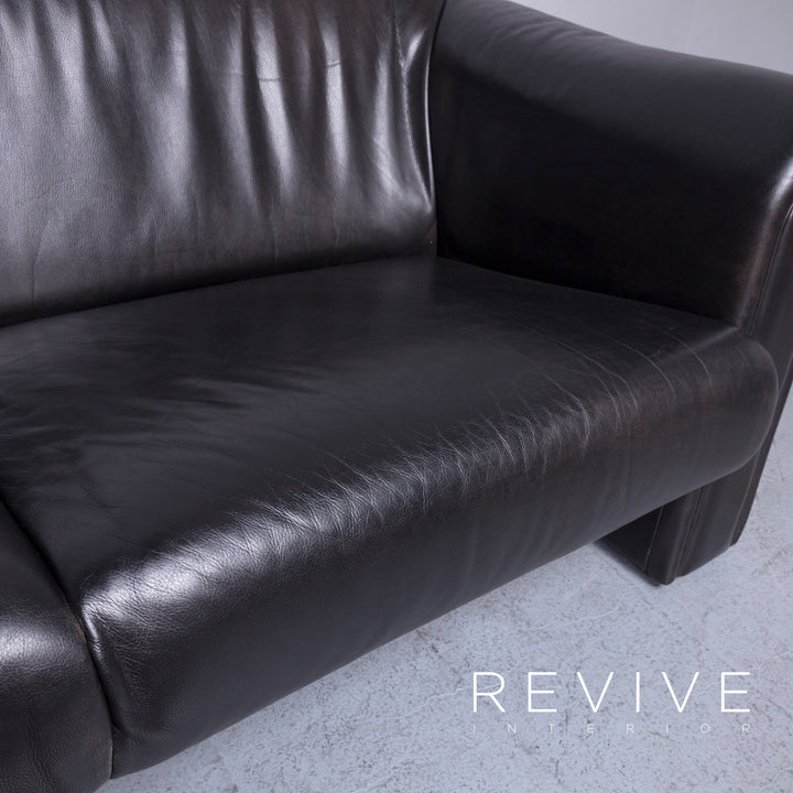 Brühl Designer Leder Sofa Garnitur Schwarz EchtlederZweisitzer Dreisitzer Couch #6516