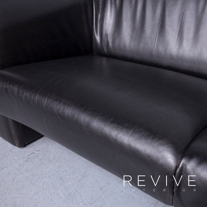 Brühl Designer Leder Sofa Schwarz Echtleder Dreisitzer Couch #6275