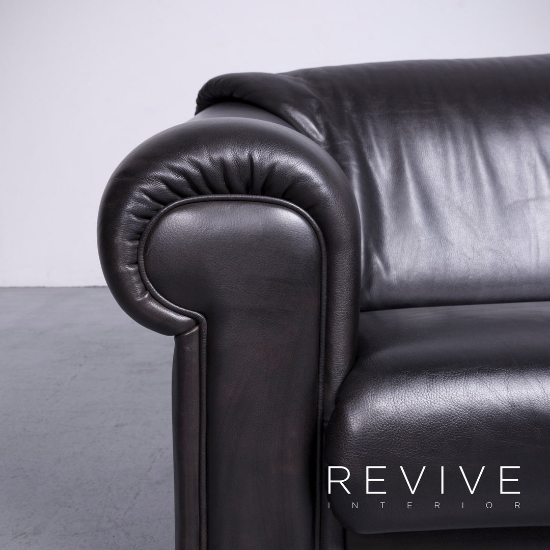 Brühl Designer Leder Sofa Schwarz Echtleder Dreisitzer Couch #6275