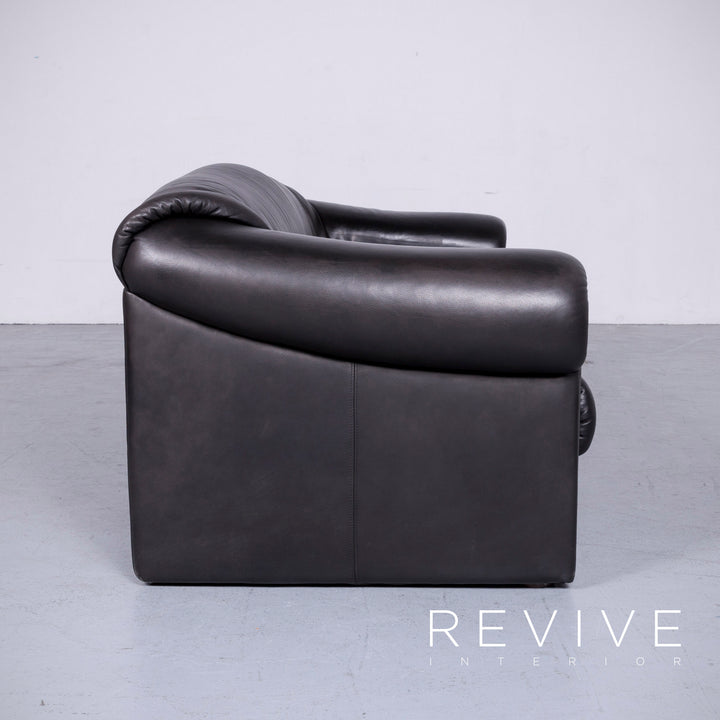 Brühl Designer Leder Sofa Garnitur Schwarz EchtlederZweisitzer Dreisitzer Couch #6516