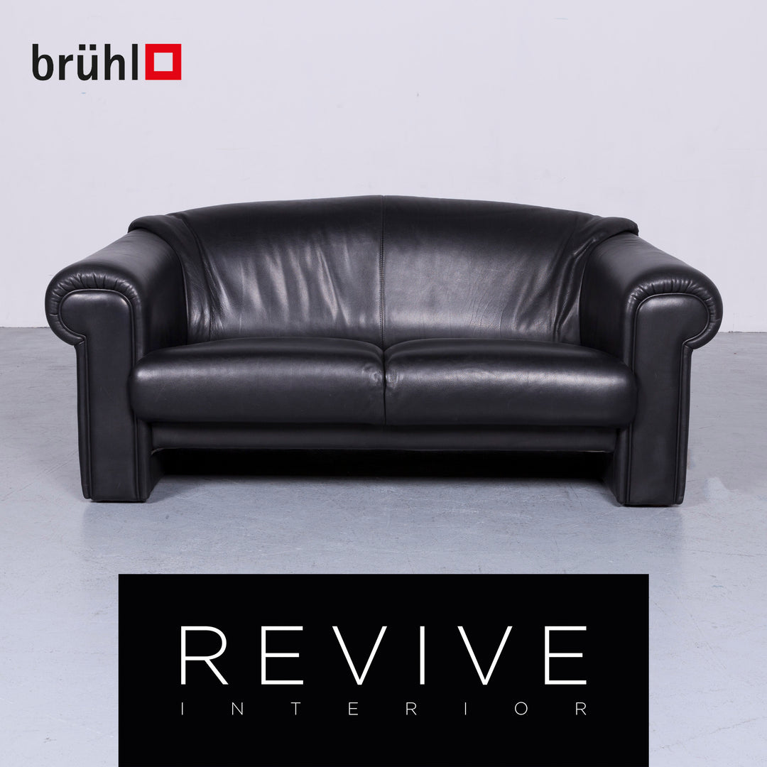 Brühl Designer Leder Sofa Schwarz Zweisitzer Echtleder Couch #6276