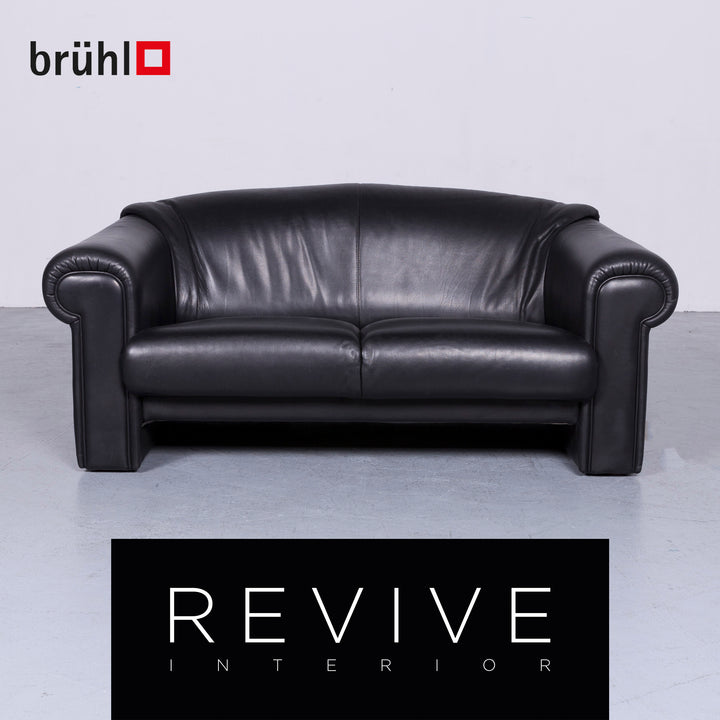 Brühl Designer Leder Sofa Schwarz Zweisitzer Echtleder Couch #6276