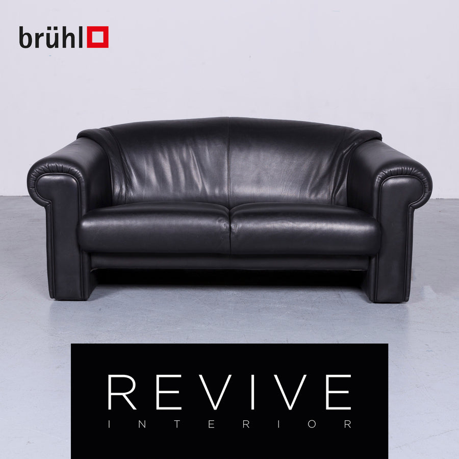 Brühl Designer Leder Sofa Schwarz Zweisitzer Echtleder Couch #6276