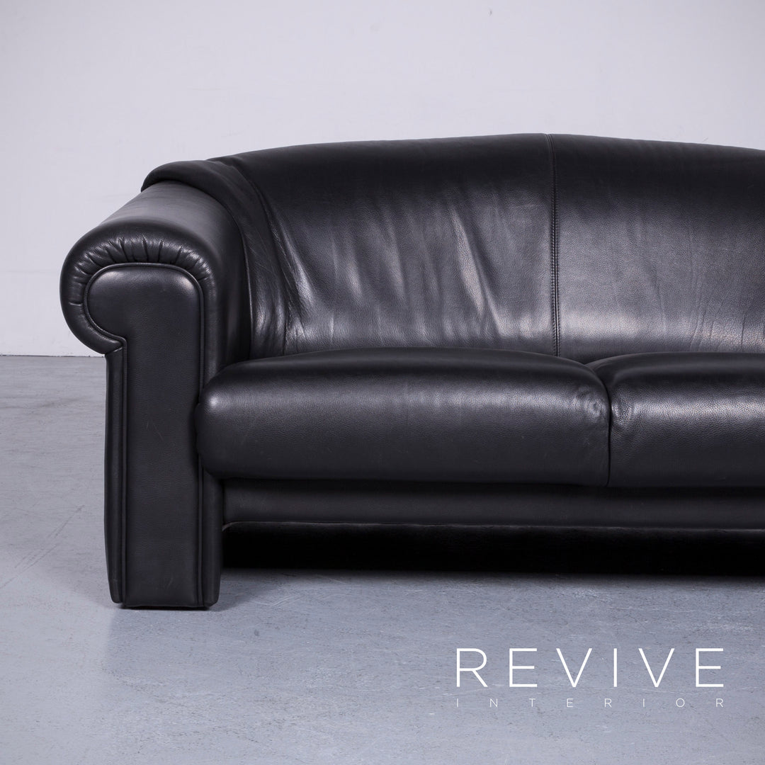 Brühl Designer Leder Sofa Schwarz Zweisitzer Echtleder Couch #6276