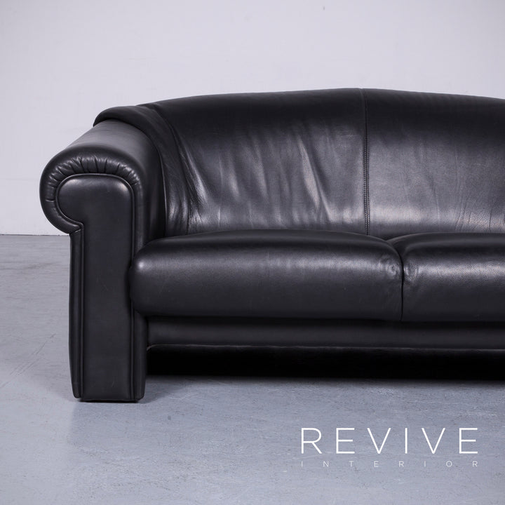Brühl Designer Leder Sofa Garnitur Schwarz EchtlederZweisitzer Dreisitzer Couch #6516