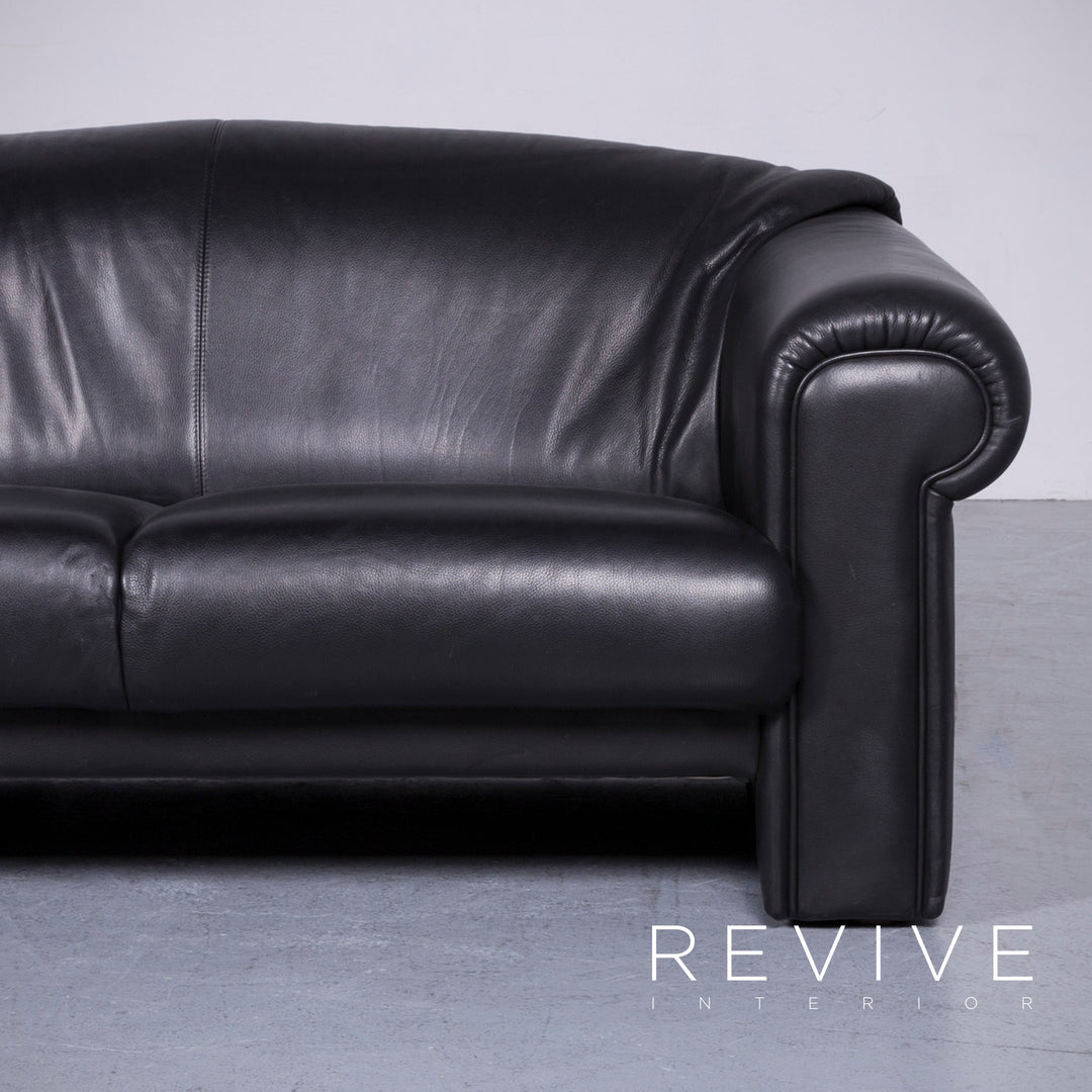 Brühl Designer Leder Sofa Garnitur Schwarz EchtlederZweisitzer Dreisitzer Couch #6516
