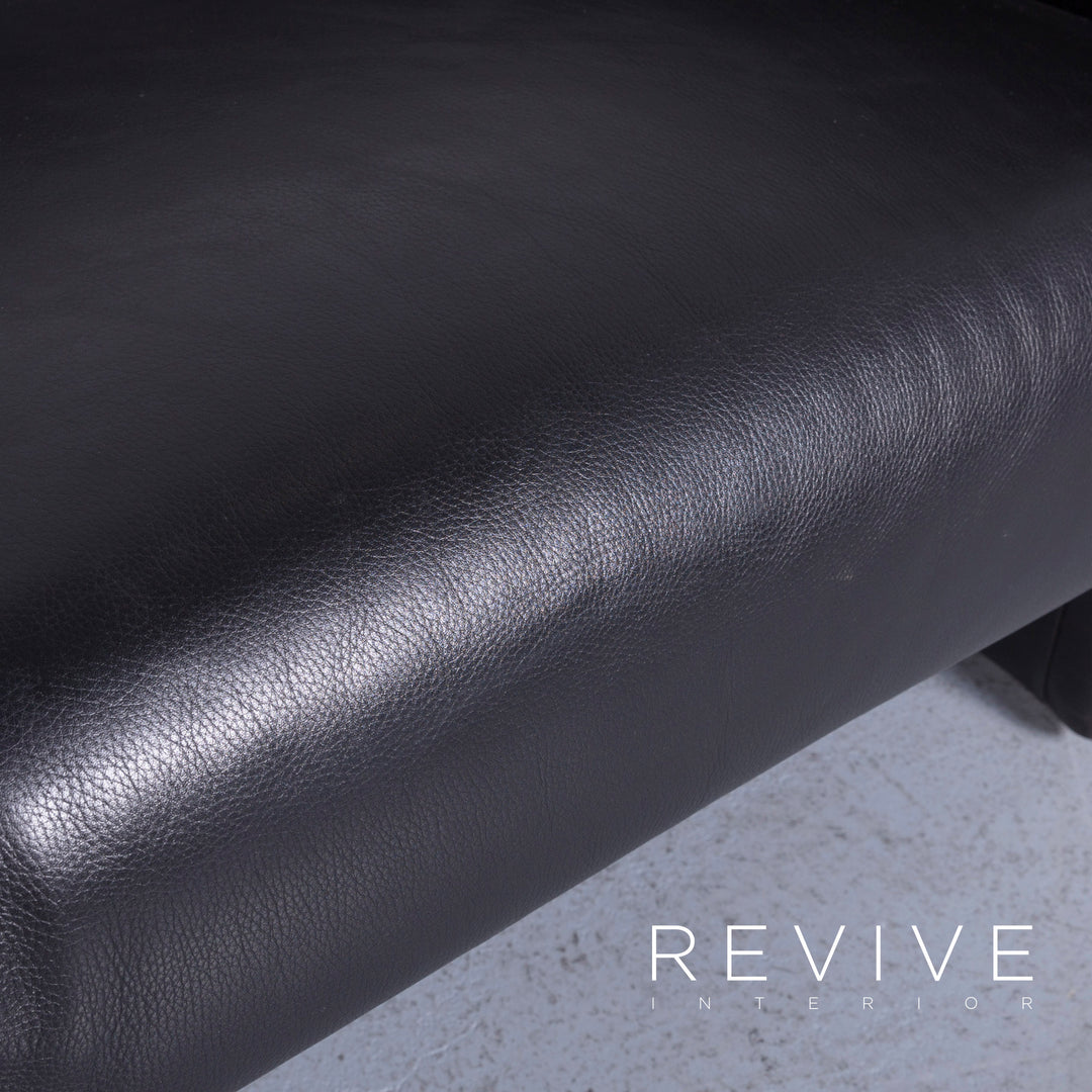 Brühl Designer Leder Sofa Schwarz Zweisitzer Echtleder Couch #6276