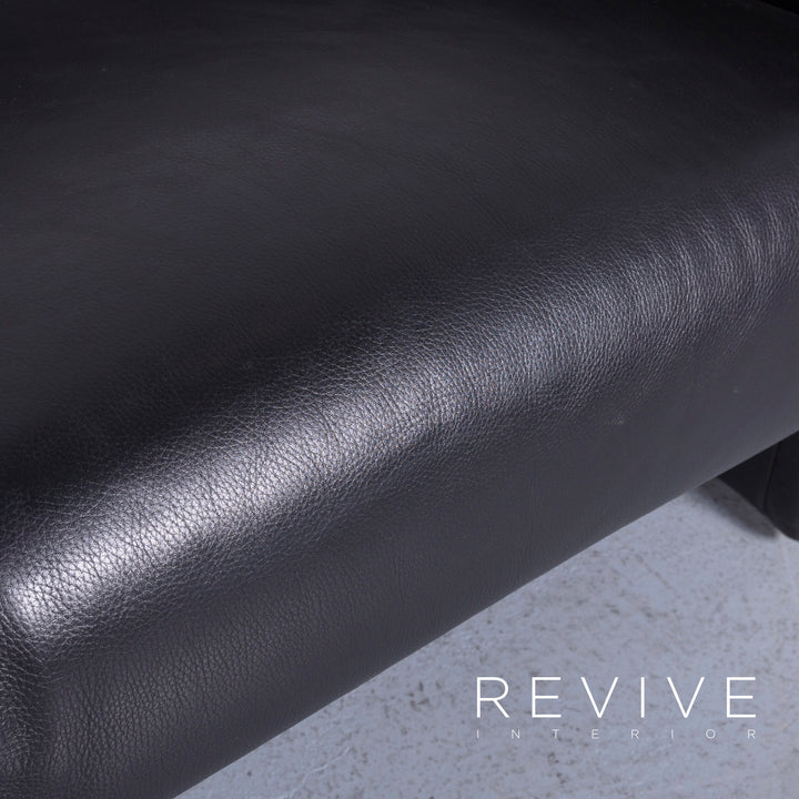 Brühl Designer Leder Sofa Schwarz Zweisitzer Echtleder Couch #6276