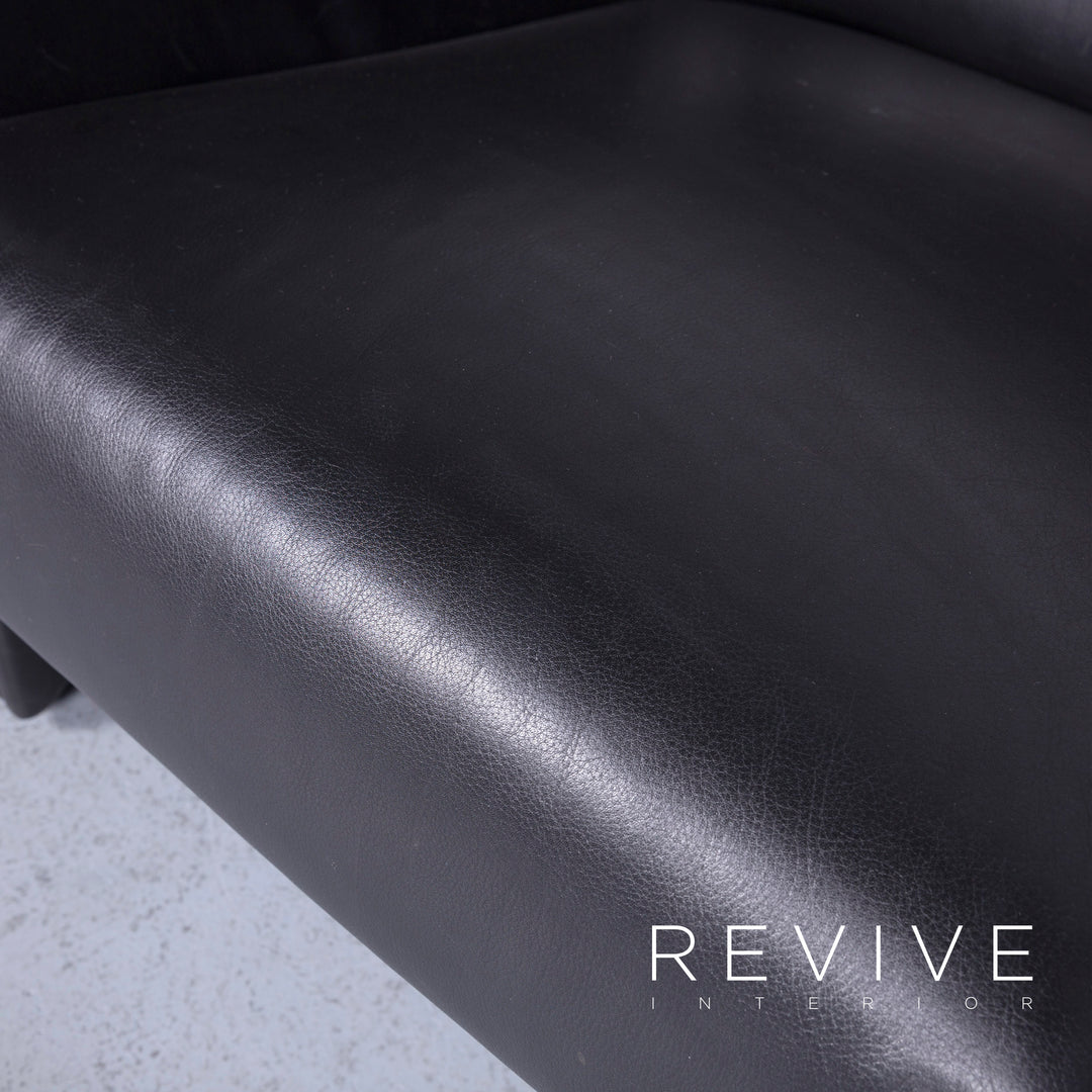 Brühl Designer Leder Sofa Schwarz Zweisitzer Echtleder Couch #6276