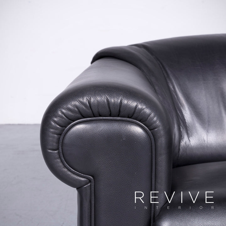 Brühl Designer Leder Sofa Schwarz Zweisitzer Echtleder Couch #6276