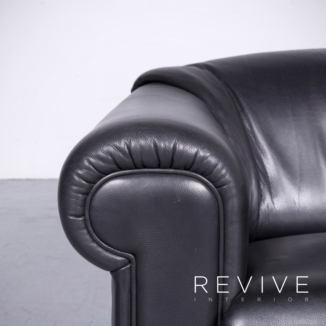 Brühl Designer Leder Sofa Garnitur Schwarz EchtlederZweisitzer Dreisitzer Couch #6516