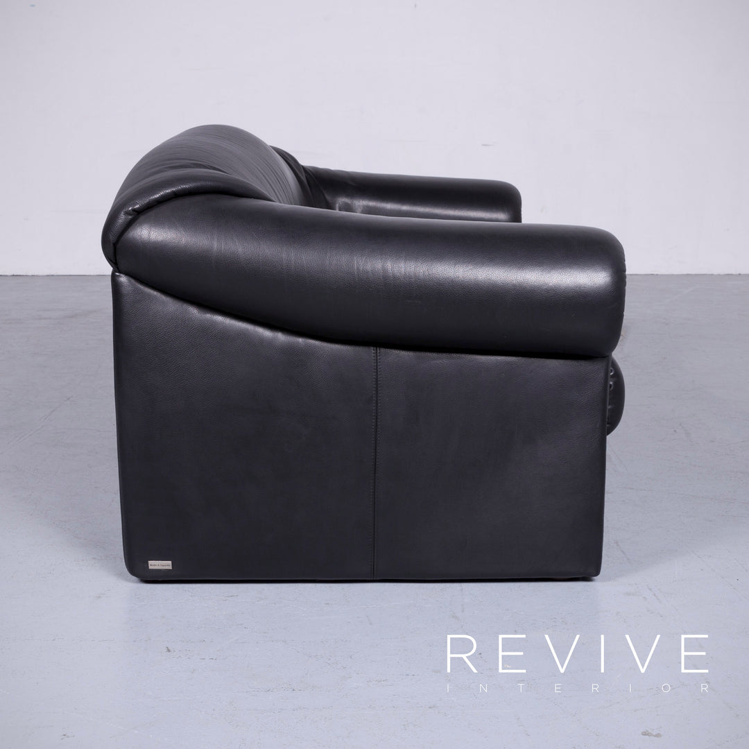 Brühl Designer Leder Sofa Schwarz Zweisitzer Echtleder Couch #6276