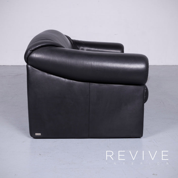 Brühl Designer Leder Sofa Schwarz Zweisitzer Echtleder Couch #6276