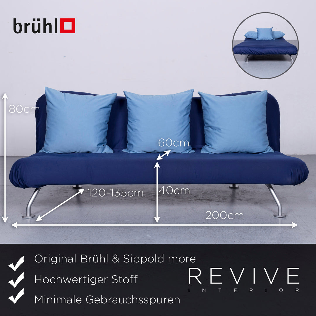 Brühl more Designer Stoff Sofa Blau Dreisitzer Funktion Schlafsofa #6542