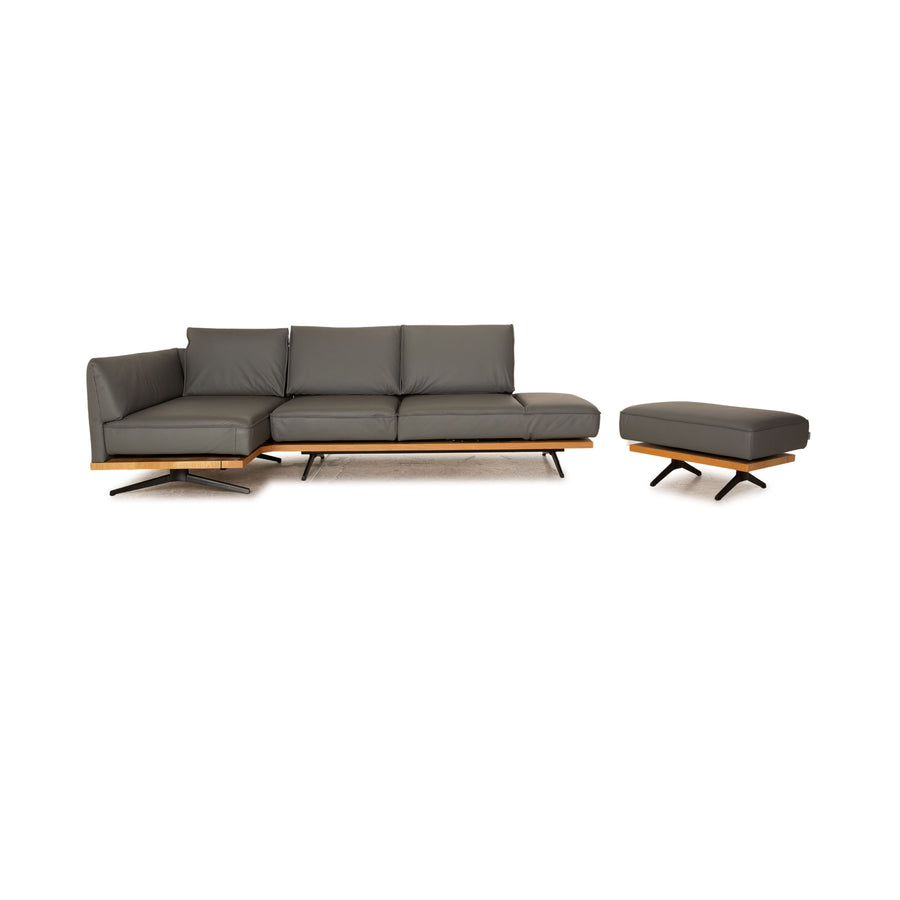 Koinor Phönix Leder Sofa Garnitur Grau manuelle Funktion Sofa Couch