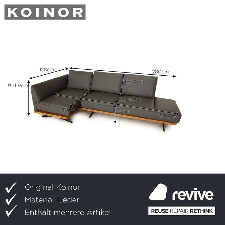 Koinor Phönix Leder Sofa Garnitur Grau manuelle Funktion Sofa Couch