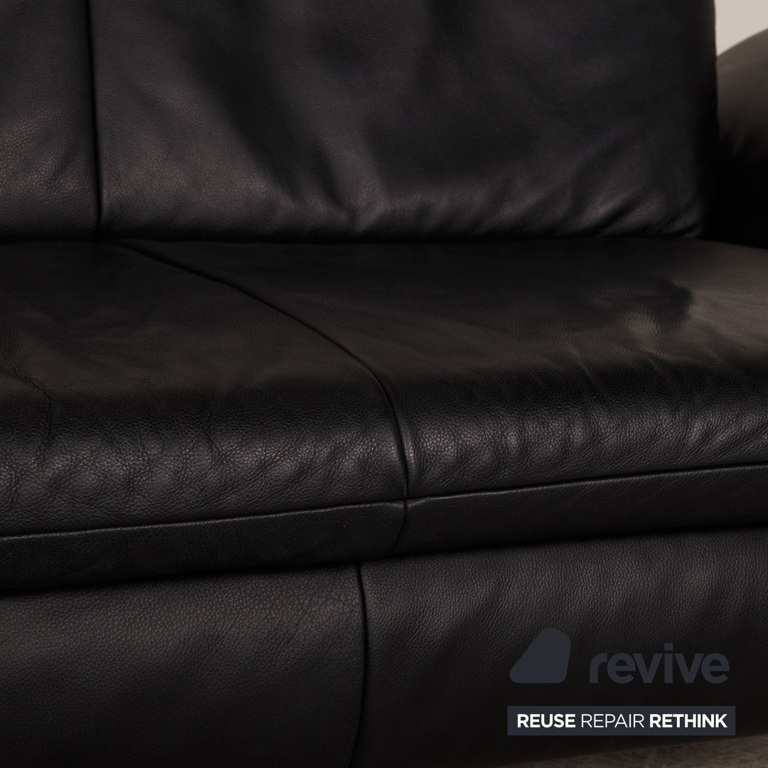 Koinor Rossini Leder Sofa Garnitur Schwarz Dreisitzer Hocker