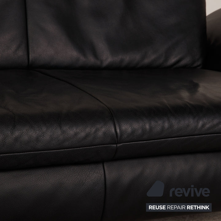 Koinor Rossini Leder Sofa Garnitur Schwarz Dreisitzer Hocker