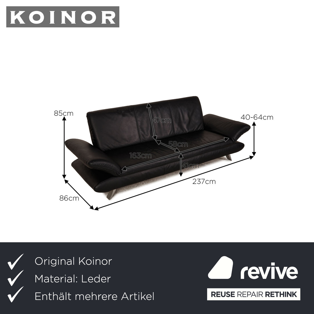 Koinor Rossini Leder Sofa Garnitur Schwarz Dreisitzer Hocker