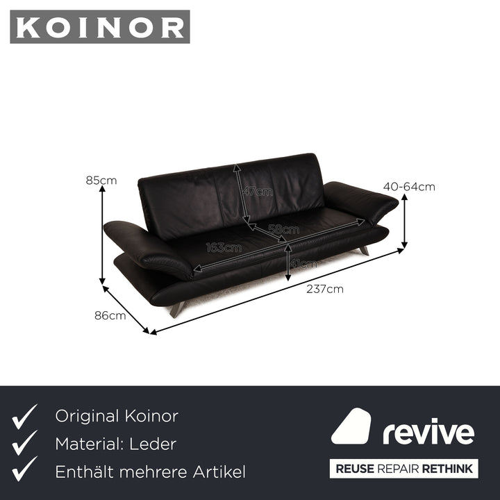 Koinor Rossini Leder Sofa Garnitur Schwarz Dreisitzer Hocker